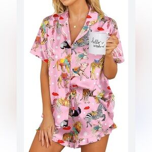 EKOUAER Women's Pink Animal Print Pajama 2 piece Set *C22